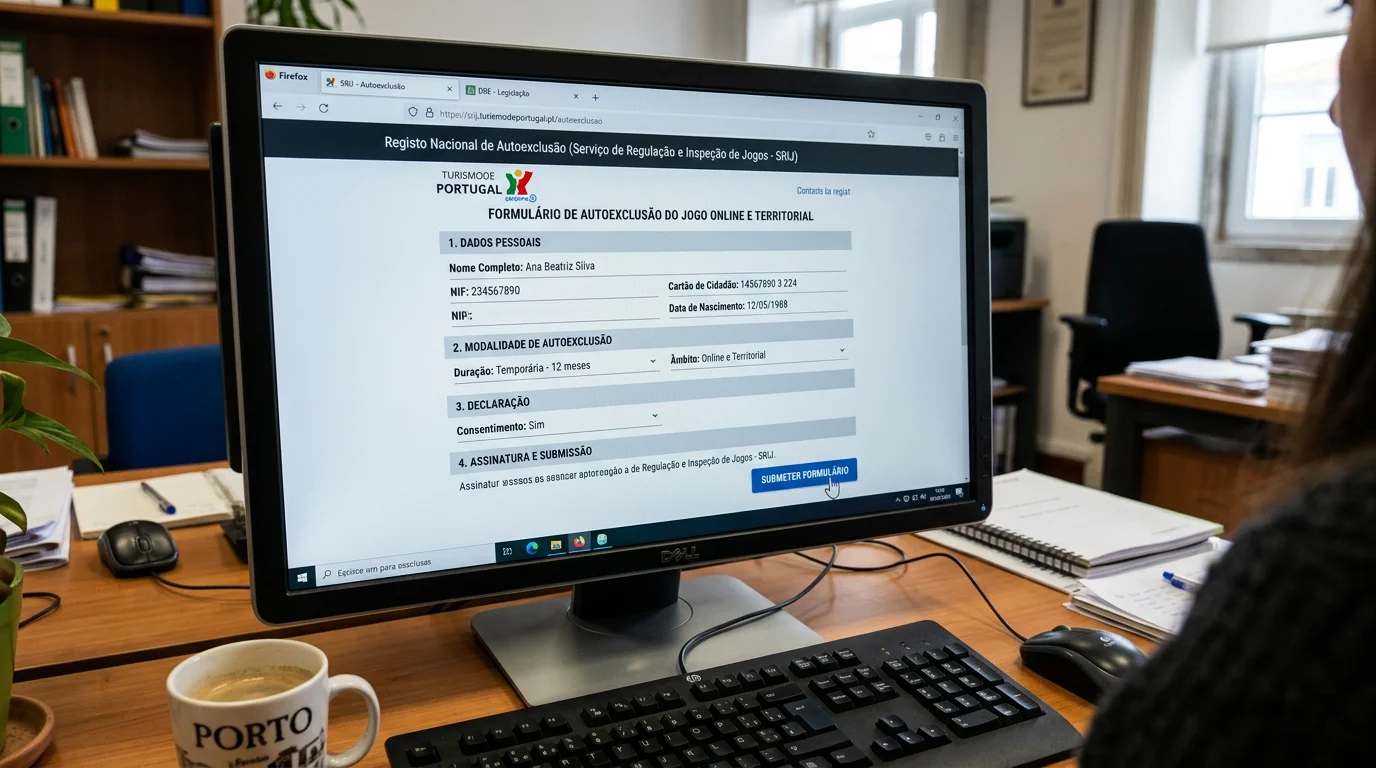 Formulario de pedido de autoexclusao no site do SRIJ Portugal