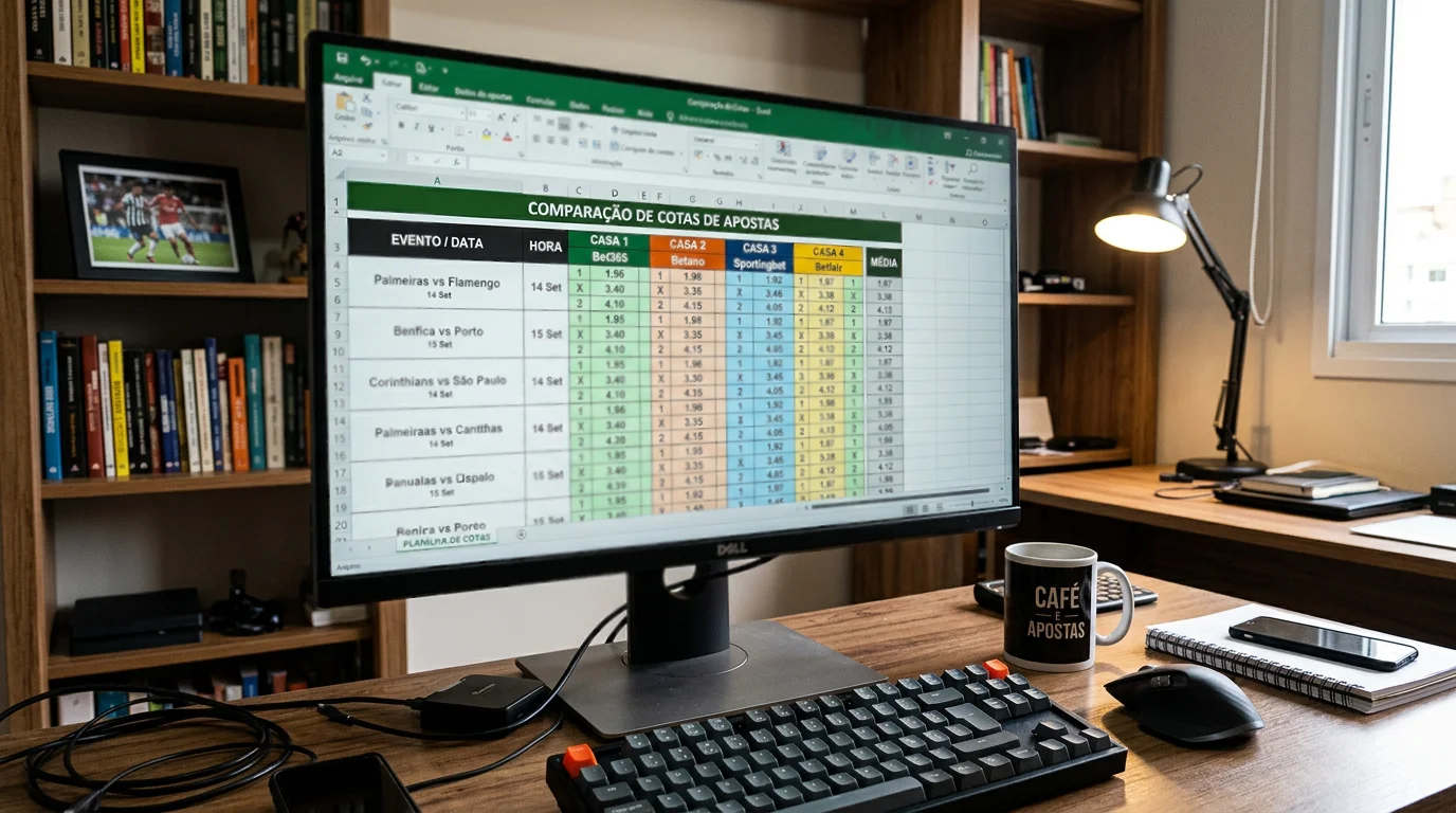 Comparacao de odds de diferentes casas de apostas num ecra de computador