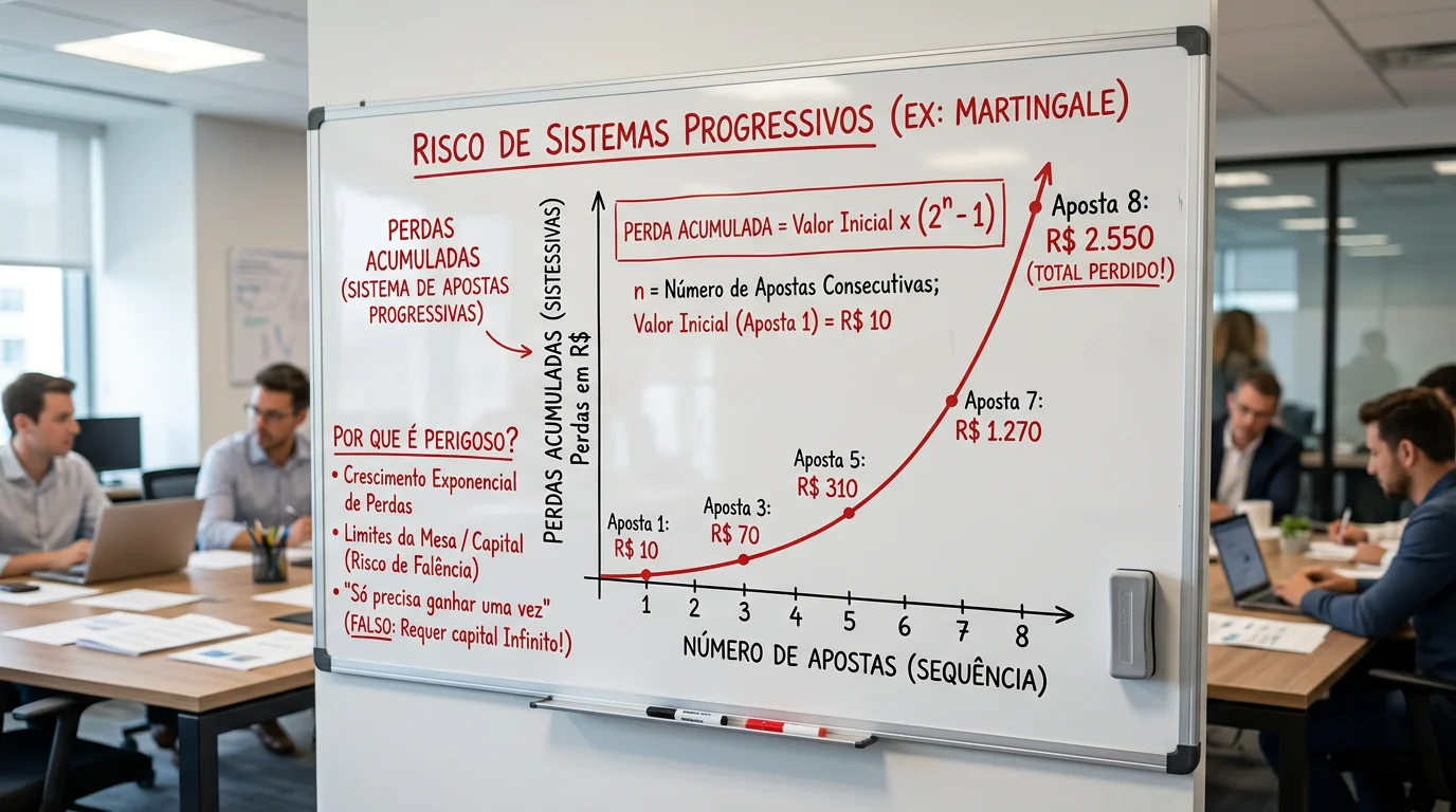 Grafico mostrando progressao exponencial de perdas no sistema martingale