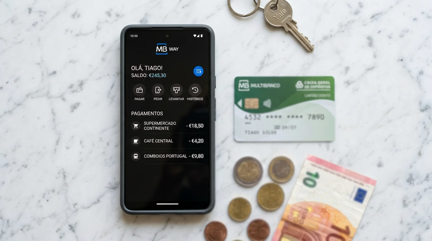 Cartao multibanco e telemovel com app MB Way para deposito em apostas